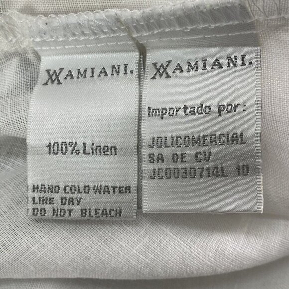 AMIANI 100% Linen Shirt Short Sleeve Button Front Collard White L 77-32 - Picture 8 of 9